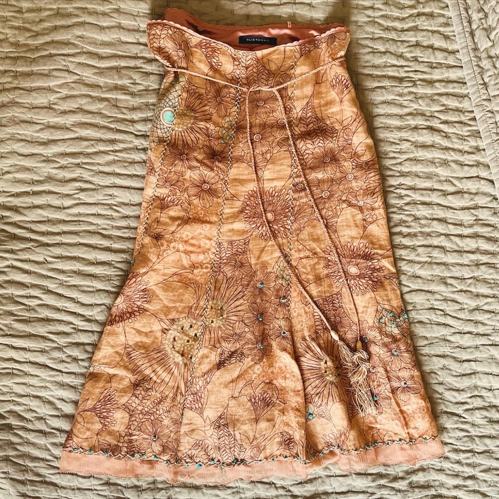 Elie Tahari Linen and Silk Floral Skirt